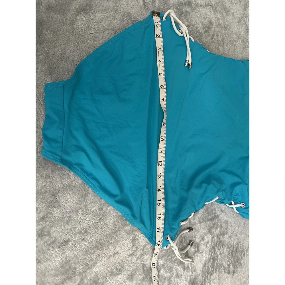 Tommy Hilfiger Swimsuit Womens 16 Blue One Piece Lace Up‎ Bandeau Strapless Swim